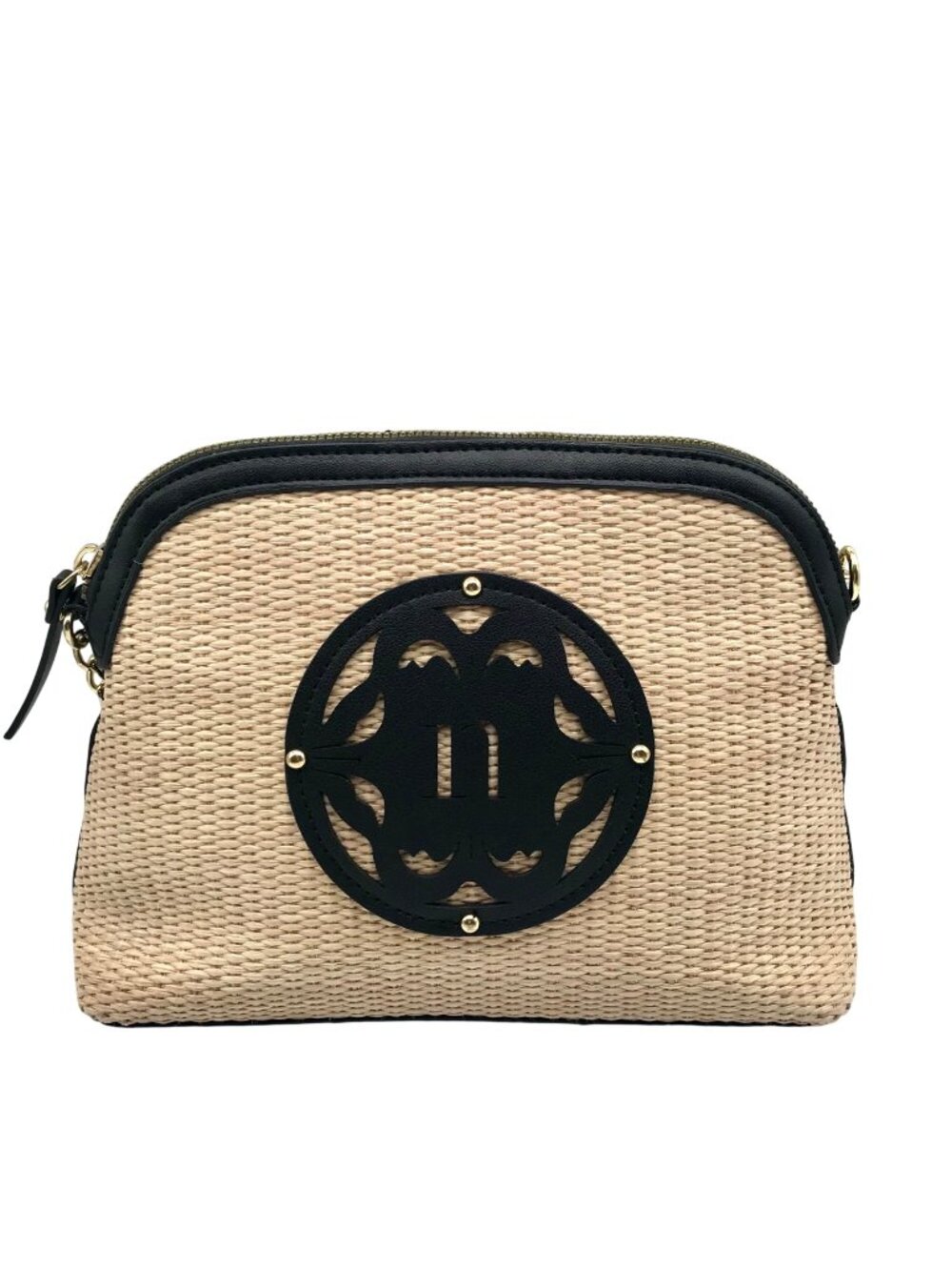 Nanette Lepore Black & Neutral Thea Straw Dome Crossbody & Wallet